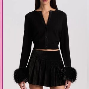 Alice + Olivia Black Cardigan with Fur Cuffs